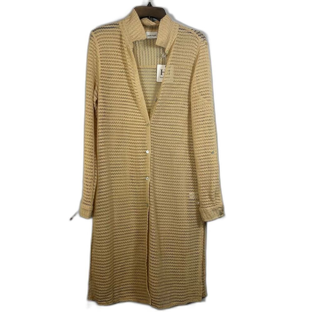 HAUTE hippie Irish‎ Cream Long Sleeve Crochet Button Front Cover Up boho NWT XL - Picture 4 of 8